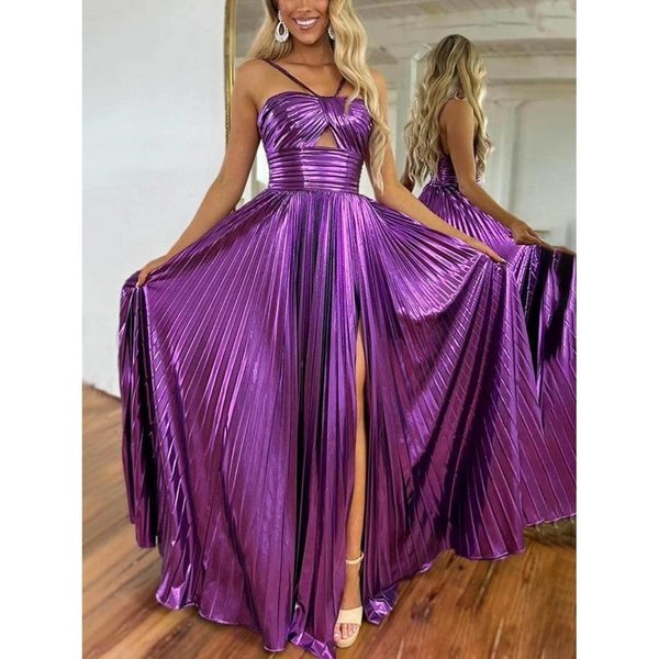 Vestido De Noche Sexy Con Cuello Halter Para Mujer, Con Abertura, Sin Mangas, Dorado, Sin Espalda XL-image