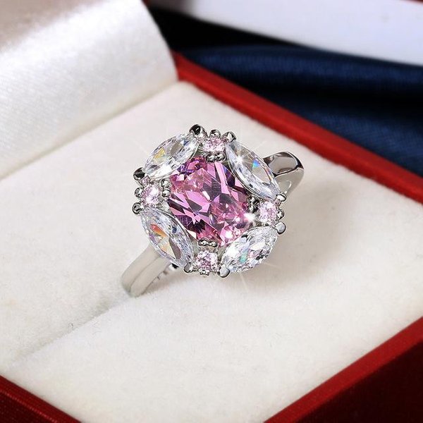 Anillo De JoyeríA De Topacio Rosa 100% De Plata Esterlina 925 Para Mujer, Bandas De Boda Finas, Anillos De Compromiso, Caja De Anillos De JoyeríA De Plata 925 6 Color Rosa-image