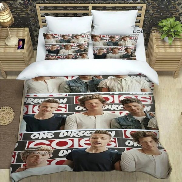 Juego De Cama Con Estampado De DireccióN Banda 3D O-ONE Funda NóRdica Funda De Almohada Juego De Cama Ropa De Cama SáBana Cubre EdredóN TamañO Completo Queen King 70X133Cm 2Pcs-image