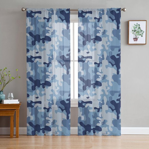 Cortinas Camuflaje Transparentes Para DecoracióN De Sala De Estar Cortinas De Ventana Para Cocina Cortinas De Tul Voile Organza W135 X H115Cm X1&Grommet Top-image