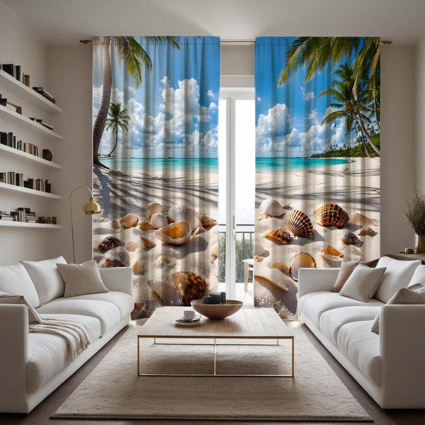 Juego De 2 Piezas Cortina Decorativa HD Cielo Azul Nube Blanca Mundo Marino Cortina Estampada Digitalmente Con Lazo Azul Estilo De DecoracióN Para El Hogar Decorar W52H63Inchw132H160Cm-image