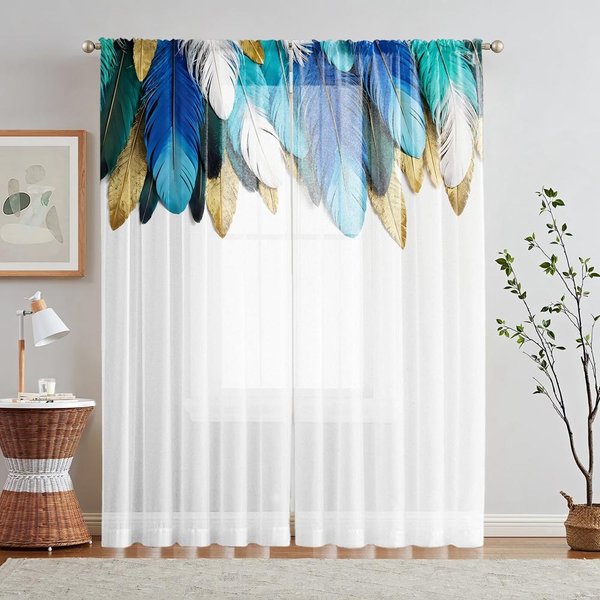 2 Piezas Cenefa De Ventana Estampada Con Hojas BotáNicas En Acuarela Digital HD DecoracióN De Estilo Para El Hogar DecoracióN Sala De Estar Dormitorio W52H63Inchw132H160Cm-image