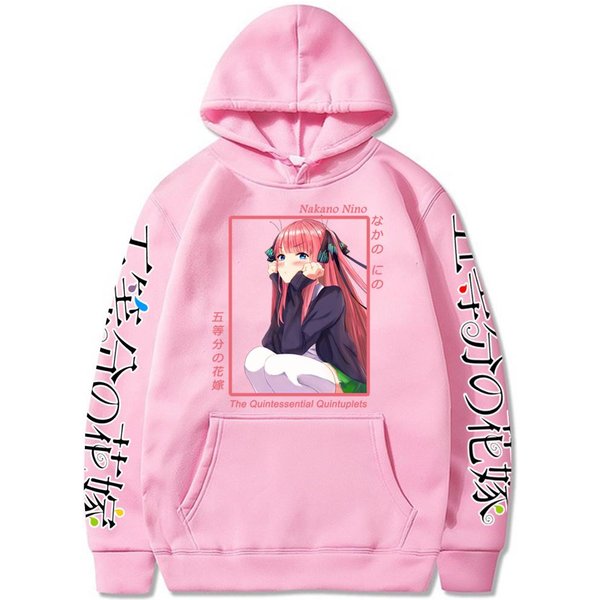 Japonia Anime Kwintesentne Quintuplety Bluzy Nino Nakano Unisex Bluzy Z Kapturem Drukowane Kobiety Streetwear Casual Bluza W Stylu Harajuku L RóżOwy-image