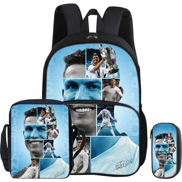 Zestaw 3 Szt. Ronaldo Z Plecakiem Na Przednią Kieszeń Torba Na Ramię Sportowa PiłKa NożNa Gwiazda PiłKi NożNej CR PióRnik Plecaki Szkolne Dla UcznióW Rucksack-image