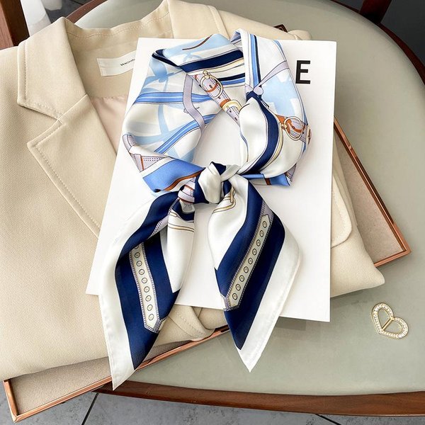 Luksusowy Design Cienki Jedwabny Kwadratowy Szalik Damski Z ŁAńCuszkowym Wzorem Foulard Zawiastka Na Szyję Chusta Na GłOwę Opaska Na WłOsy HidżAb Na GłOwę WstążKa Do Torebki Prezent White-image