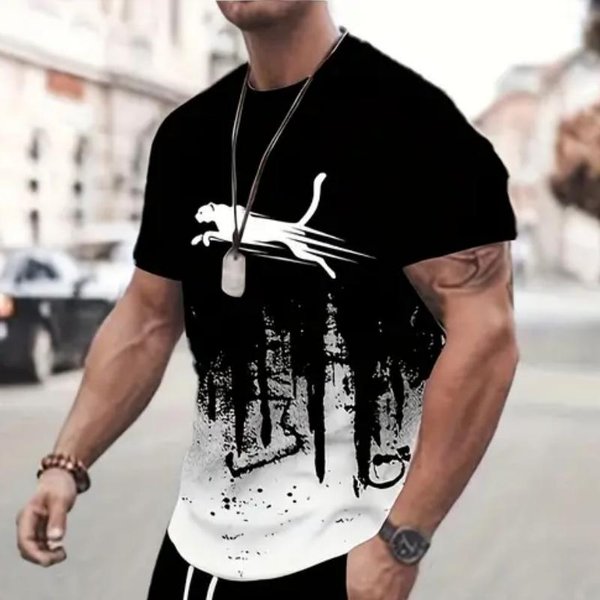 Letnie Modne Koszulki Dla MężCzyzn Koszulka Z Nadrukiem 3D Moda Uliczna Koszulki Z KróTkim RęKawem LuźNe MęSkie Oversize Topy Koszulki Ubrania XS Black-image