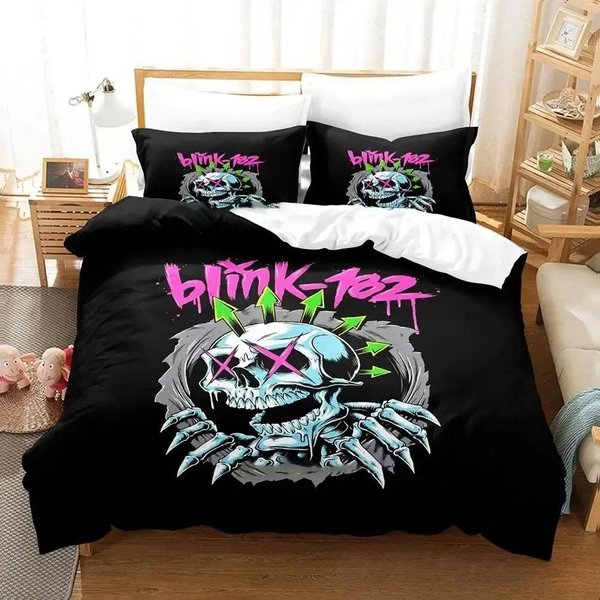 Juego De Cama Con Banda De MúSica Impresa En 3D B-Blink-182 Para NiñOs Y NiñAs, TamañO Individual, Queen, King, Funda NóRdica, Funda De Almohada, Ropa De Cama Para NiñOs, Adultos, Textil Para El Hogar 70X133Cm 2Pcs-image