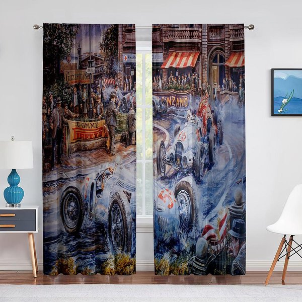Estilo PóSter Retro Belleza Bebiendo Vino Cortinas De Tul Para Sala De Estar Dormitorio Cocina DecoracióN Ventana Cortina Transparente De Gasa 1 PCS W100Xh250Cm&Grommet Top-image