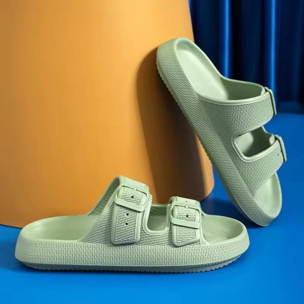 Zapatillas De Mujer Con Suela Suave De Eva Tipo Almohada Doble Hebilla Plataforma Gruesa Sandalias Tipo Nube Para Mujer Verano Antideslizantes Chanclas De Playa 38-39 Verde-image