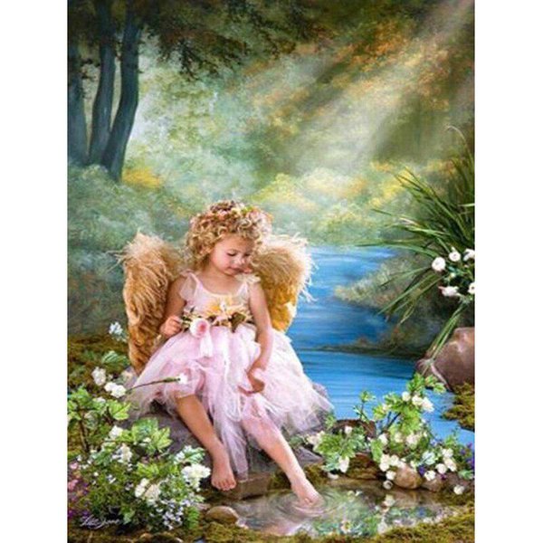 5D DIY Diament Malarstwo „Las Little Angel” 3D Haft Cross Stitch Rhinestone Mozaika Malarstwo Decor 20X30CM Beige-image