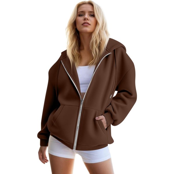 Sudaderas Con Capucha Con Cremallera Para Mujer Sudaderas Oversize Outfits De Moda OtoñAl Chaquetas Casuales M-image