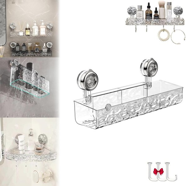 Estante De BañO Estante De Ducha Estante De Almacenamiento De BañO Con Ventosa Montaje En Pared Sin Taladro ExtraíBle Estantes De BañO FáCil InstalacióN M Gray-image