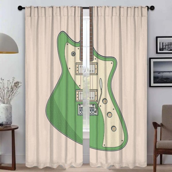 Cortina Opaca Para HabitacióN 2 Paneles Cortinas Con PatróN De Guitarra Para Dormitorio Cortinas Para Interior Del Hogar ParticióN Estores SalóN Cocina W50Xh70Cmx2Pcs-Cl-image