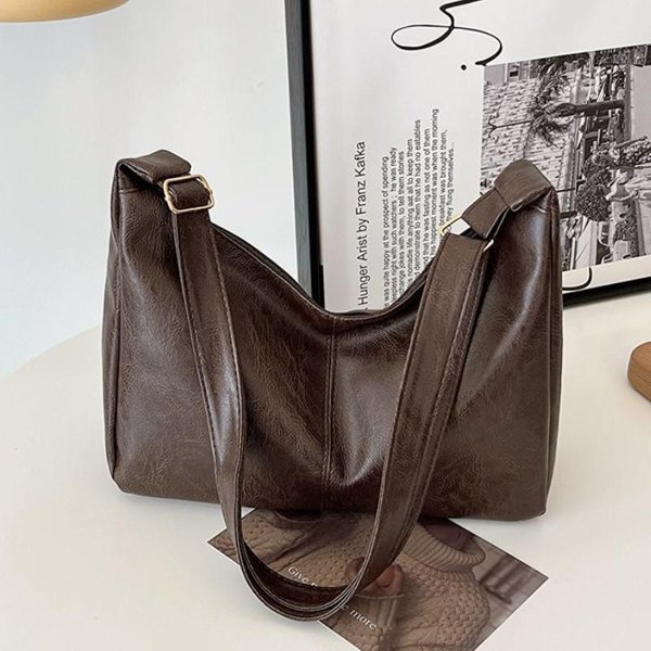 SkóRzana Torba Dojazdowa Ze SkóRy Pu, Modna, Vintage, Swobodna, Stylowa Torba Typu Crossbody Dla Kobiet, Faktura, DużA Pojemność, Temperament Kawowy-image