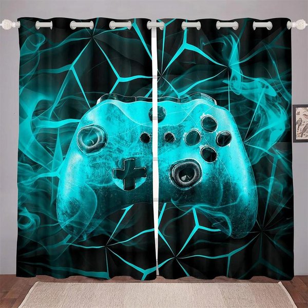 Cortina Opaca Para Mando De Juegos Moderna Para NiñOs Y Adolescentes, Negra, Cortina De Alta Opacidad Para Dormitorio Infantil, Sala De Estar, Hogar, DecoracióN Con Ganchos, Nueva W55 X H120Cm X 2&HOOK-image