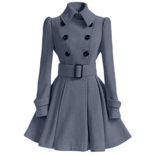 Estilo Femenino Ajustado Largo Abrigo De Lana Para Mujer CinturóN Abrigo De Lana Mujer XXL Gray-image