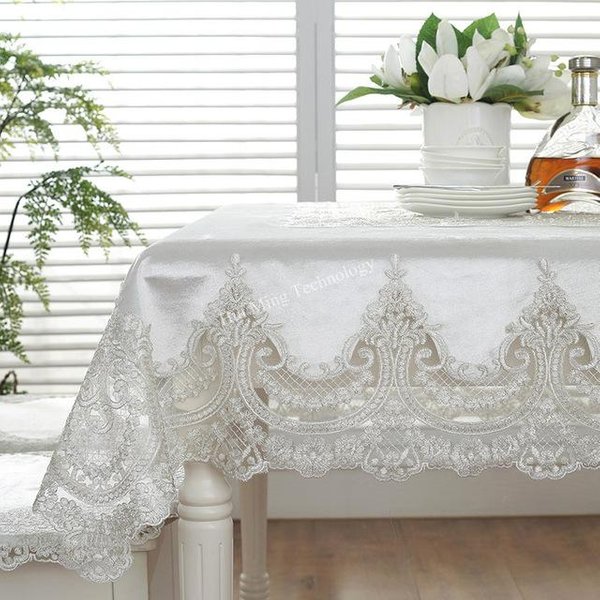 ZłOty Aksamitny Obrus BiałY Retro ProstokąTny Gruby Europa Luksusowy Haftowany Pokrowiec Na Stół Jadalny KrzesłO Koronka 60X120Cm-image
