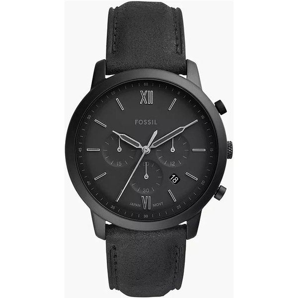 MęSki Zegarek Z Chronografem Fossil Neutra - Niebieska OkrąGłA Tarcza, SkóRzany Pasek, Styl Business Casual FS5503 Czarny-image