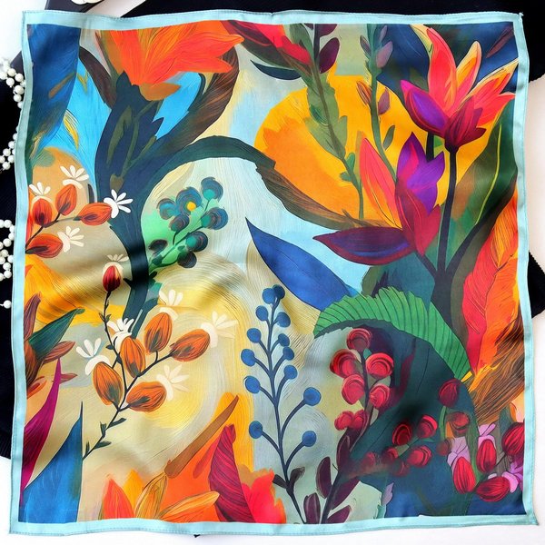 Nuevo PañUelo De Seda Natural 100% PañUelo De Cuello Foulard PañUelo De Cabeza Femenino Bufandas Bandana Chal Hijab Para Mujeres PañUelos Cuadrados Para La Cabeza Real Silk 53X53Cm-image