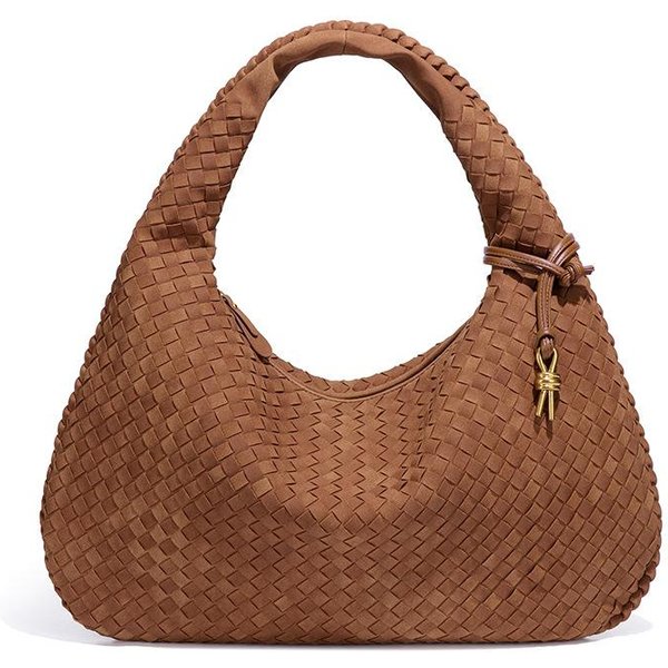Bolso De Hombro ÚNico Tejido Para Mujer, Bolso De Mano De Gamuza Mate De Gran Capacidad, Bolso De Hombro Moderno Brown-image