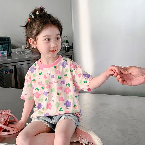 Camisetas De Manga Corta Para NiñAs Ropa De Verano Camisas De Verano Cuidadosas Para NiñOs Tops VersáTiles Para BebéS Moda Infantil 140Cm Beige-image