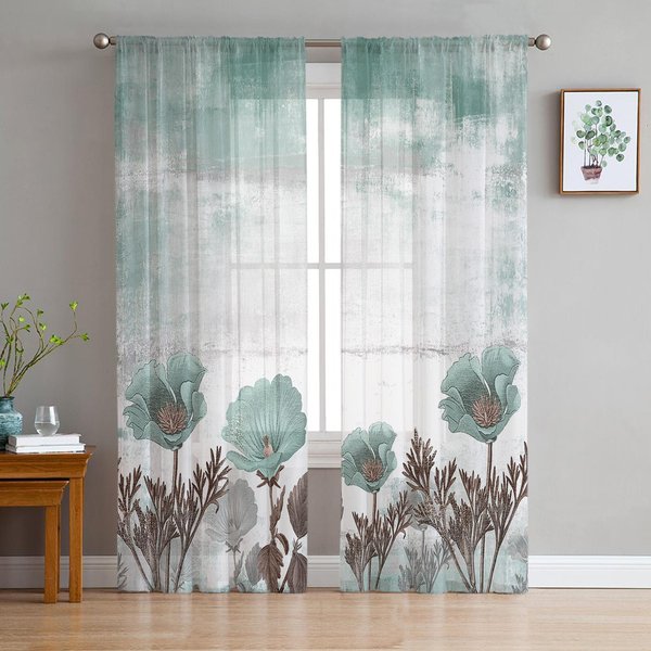 Flores Plantas Retro Flores Blancas Cortinas TraslúCidas De Voile Cortina De Tul Para Ventana De SalóN Cortinas De Cocina Dormitorio DecoracióN Del Hogar 135W X 114H(Cm) White-image