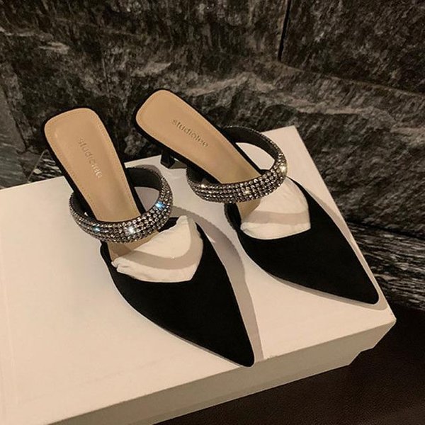 Sandalias De TacóN Alto Con Tiras Cruzadas Y Punta Puntiaguda Para Mujer, Sandalias De Fiesta Con TacóN De Aguja Sexy 38 Negro-image