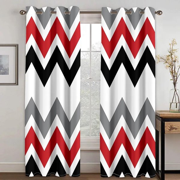 Cortinas Cuadrado GeoméTrico Plata Blanco Y Negro 2 Paneles Rojo Azul Sala De Estar Dormitorio Cocina BalcóN Ventanas Cortinas Decorativas 100W240H(Cm)X2Pcs&Hook-image