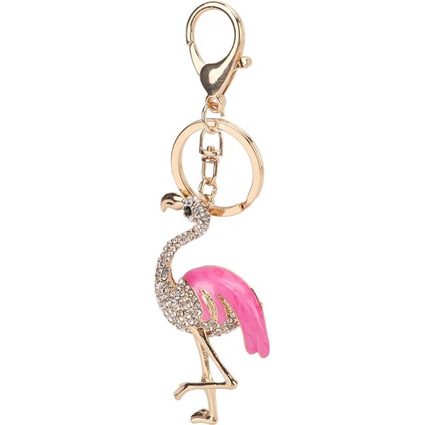 Llavero De PedreríA Forma De Flamenco VíVido Brillante Elegante Rosa Colgante Decorativo Adorno Accesorios-image