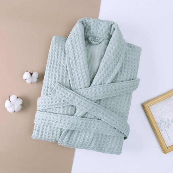Szlafrok Hotelowy Typu Wafel 2-Warstwowy MęSki 100% BawełNiany Szlafrok Kimono Szlafrok ChłOnny Szlafrok Damski DłUgi PiżAma PiżAma XL Zielony-image