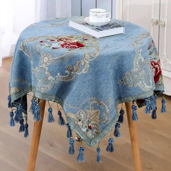Europejski OkrąGłY Obrus Wysokiej JakośCi Ekskluzywny żAkardowy Obrus ProstokąTny FręDzle Stolik Kawowy Obrus Stolik Nocny Obrus 90X90Cm-image