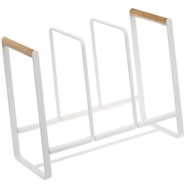 Estante De Almacenamiento Para Platos Y Platos 3 Compartimentos Mango De Madera Multifuncional Organizador De Alambre De Hierro Para Tapas De Ollas, Tazones Para Cocina-image