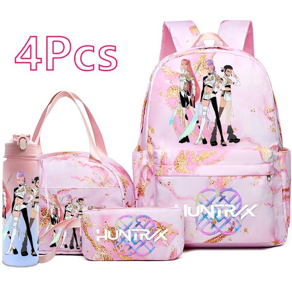 Juego De 4 Piezas/Set Mochila K-Pop Estampada Bolso De Mano Estuche Para LáPices Con Botella De Agua De 750 Ml Para Adolescente NiñO NiñA Mochila Escolar Gran Capacidad Mochila Regalo Para NiñOs-image