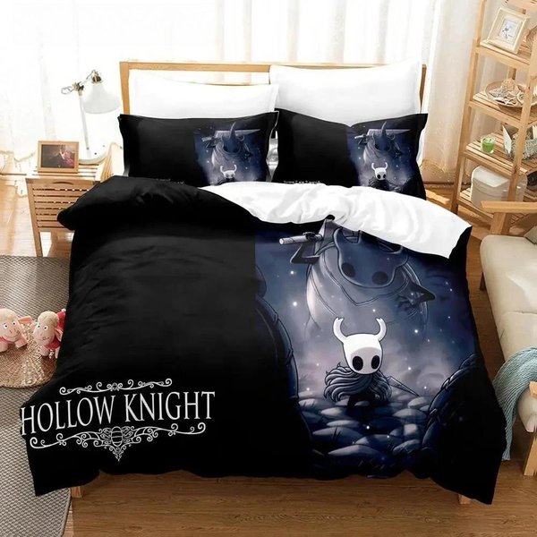 Anime Gra Hollow Knight Zestaw PośCieli Poszwa Na KołDrę Zestaw Na ŁóżKo Poszwa Na KołDrę Poszewka Na Poduszkę KołDra King Queen Size ChłOpcy DorośLi Zestaw PośCieli 70X133Cm 2Pcs Black-image