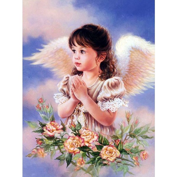 Bordado De Diamantes Cuadrado / Redondo Encantador Bebé ÁNgel 5D DIY Punto De Cruz Diamante DecoracióN Mosaico De Diamantes Full Square 20X30CM-image