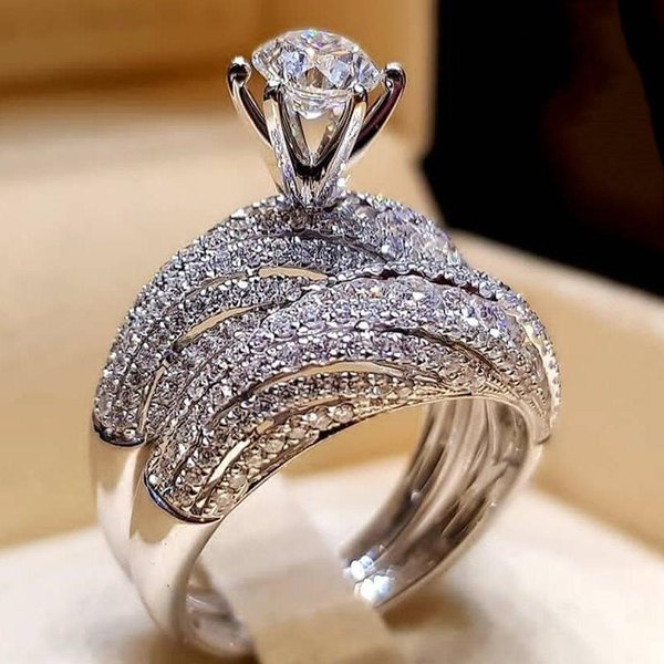 Anillos Huitan Micro Pavimentados Con Circonita CúBica Para Mujer Nuevos Accesorios Modernos Juego De 2 Anillos Dobles Apilables JoyeríA De Boda 5-image