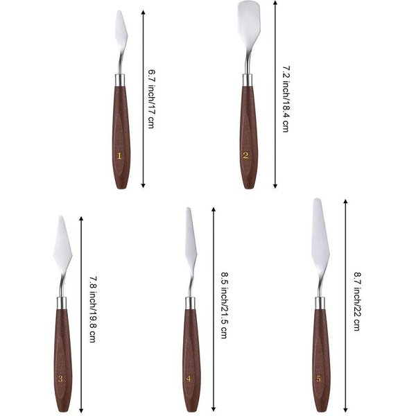 5 Piezas Paleta De Pintura Para Artista Raspador Mezclador De Pintura Al ÓLeo Acero Inoxidable Madera Juego De EspáTulas Para Pintura Al ÓLeo-image
