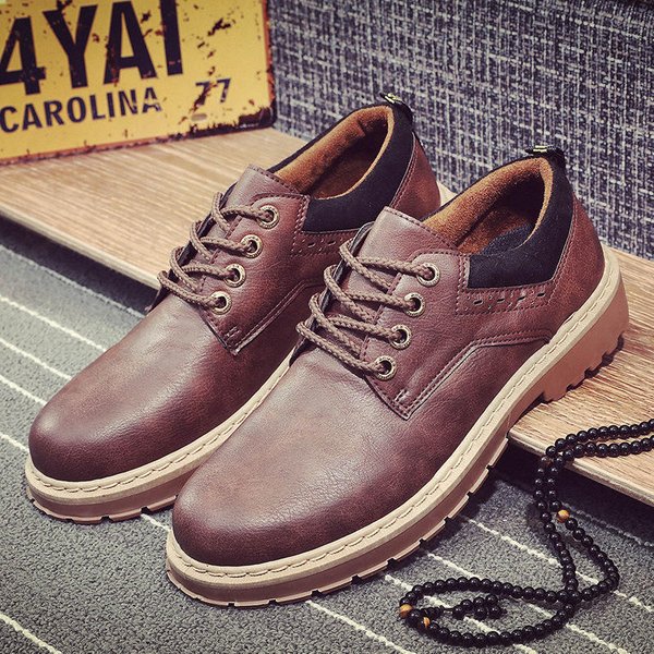 Nuevos Zapatos Para Hombre, Zapatos De Moda BritáNicos, Zapatos Sencillos De Tendencia Para Hombre, Zapatos Casuales, Zapatos De Cuero De Cabeza Grande, Zapatos Para Hombre 44 MarróN Oscuro-image