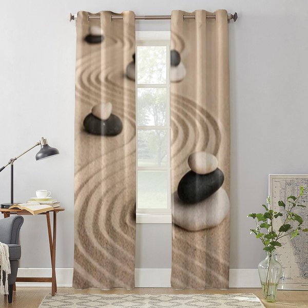 Piedras Sobre La Arena Cortinas De Ventana Para Sala De Estar Dormitorio Lujo Moderno Cortinas De Cocina Telas Cortinas 135W X 60H(Cm) X1 Beige-image