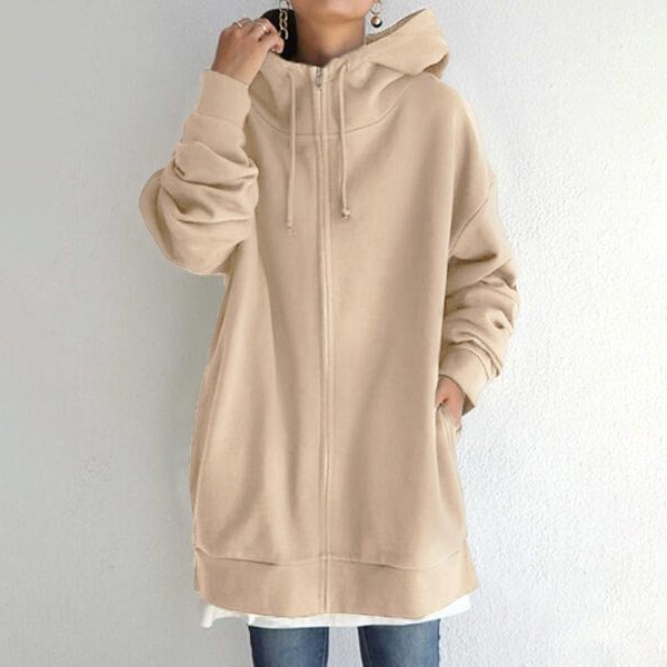 Damskie Bluzy Oversize Z Kapturem Wiosna Jesień DłUgi RęKaw Bluza Z Kapturem Zapinana Na Zamek LuźNa Odzież Wierzchnia XL Khaki-image