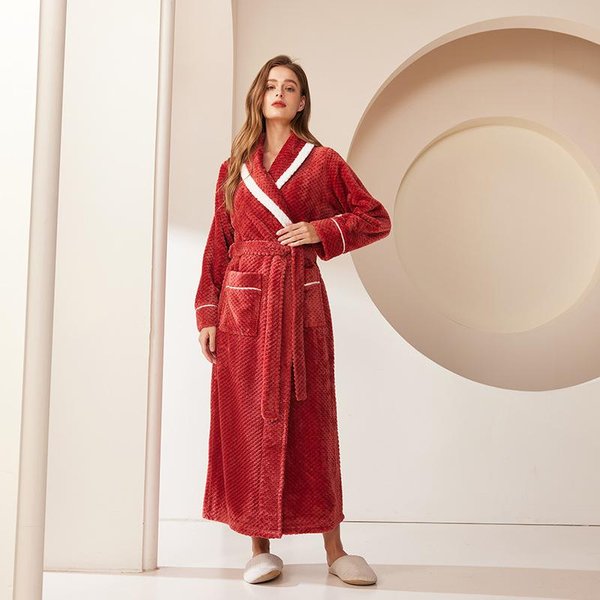 Bata De BañO Para Mujer Ropa CáLida Para Hotel Ducha Sauna Piscina Suave Franela Rizo Bata Talla Grande Bata Larga Para Hombre Camisones M Beige-image