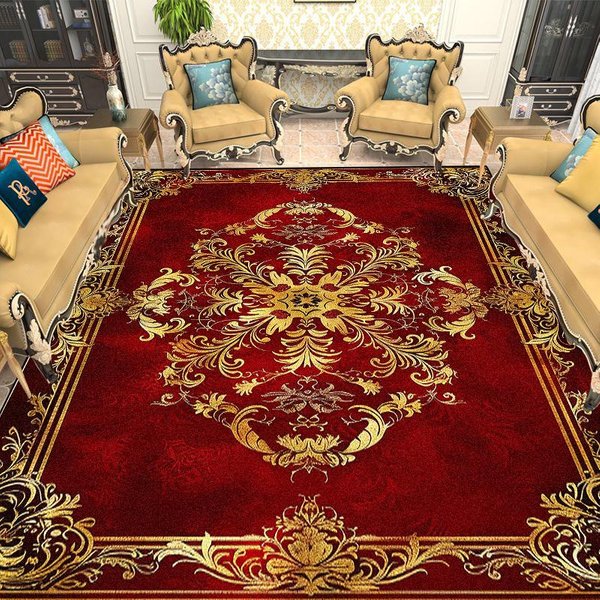 Alfombras De Sala De Estar DecoracióN Alfombra Roja Dorada Europea Alfombras De ÁRea Para Dormitorio Alfombras De ÁRea Grande Para Vestidor SalóN Alfombrillas Antideslizantes Para Suelo 80*120Cm-image