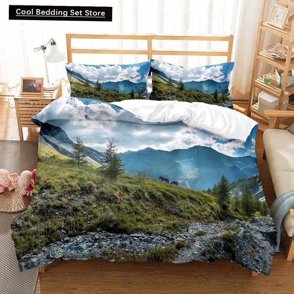 GóRy AłTajskie KróLewski Zestaw PośCieli KołDra KołDra Poszwa Na KołDrę Poliester Poszwa Na KołDrę Krajobraz Naturalny EU Single(135X200Cm) Gray-image