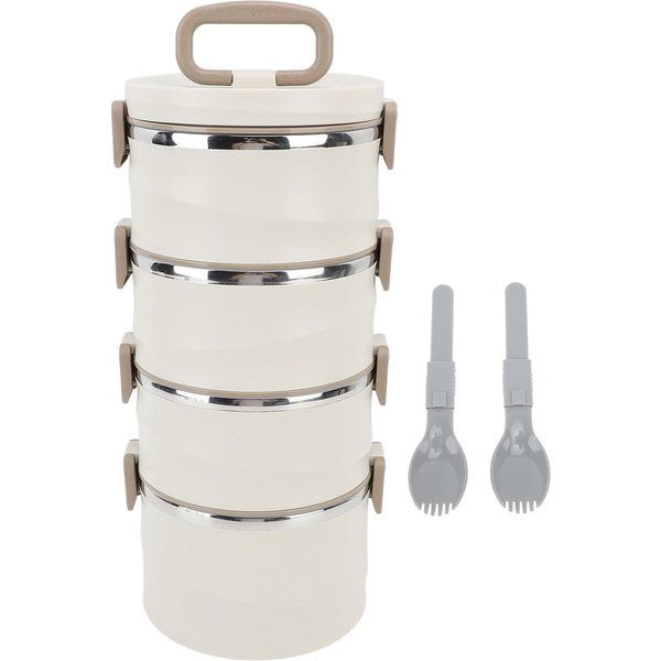 Fiambrera Aislada De 3.3L Y 4 Niveles Contenedor De Alimentos De Acero Inoxidable 304 Fiambrera Bento Redonda Apilable Con 2-image