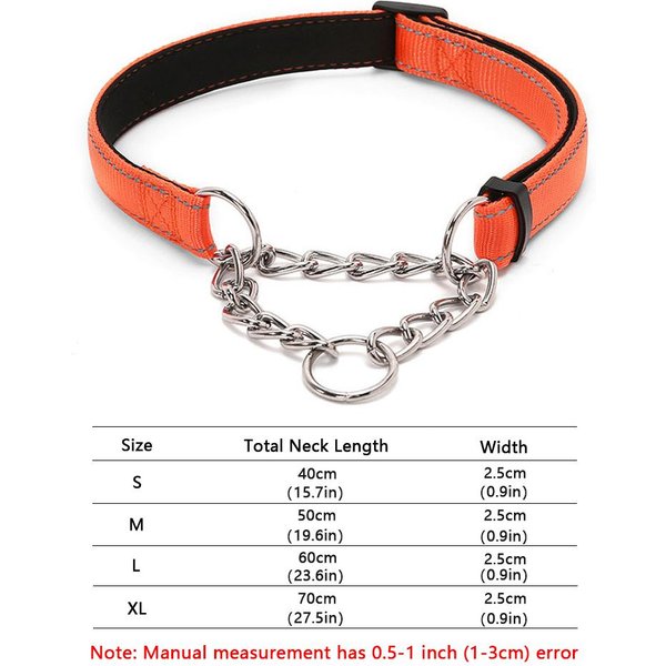 Collar Martingale De Cadena De Acero Inoxidable - Cadena De Acero Inoxidable Tela De Nylon Reflectante Collares Para Mascotas Para Perros PequeñOs Medianos Grandes S Neck 27-40Cm-image
