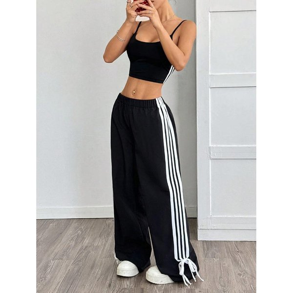 Pantalones Casuales Mujer Verano Nuevo VersáTil Tubo Recto CaíDa Sueltos Pierna Ancha Largos M Negro-image