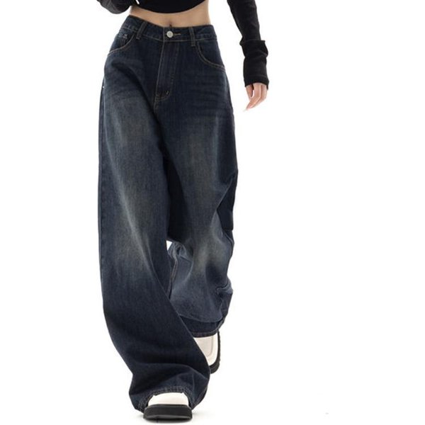 Vintage Damskie DżInsy Z Szeroką Nogawką Harajuku Workowate Spodnie DżInsowe Ponadgabarytowe Grunge Streetwear Y2K Spodnie Na Jesień KoreańSka Moda 2XL-image