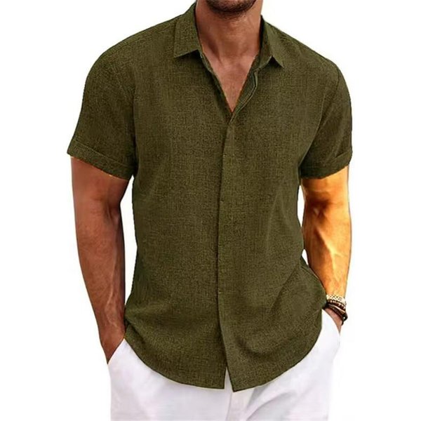 Camiseta De Lino De Manga Corta Para Hombre Camiseta Interior Holgada De Color SóLido Camisa De Manga Corta De AlgodóN Y Lino Camisa De Manga Corta Para Hombre De Playa Tallas Grandes L Verde Oscuro-image