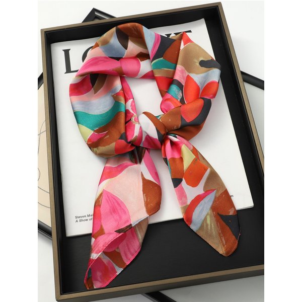 Kwiatowy Jedwabny Kwadratowy Szalik Damski Satynowy Szal Owijka HidżAb Damska Opaska Na WłOsy Nadgarstek Luksusowy Chustka Na GłOwę 70*70Cm Szalik Bandana Red-image