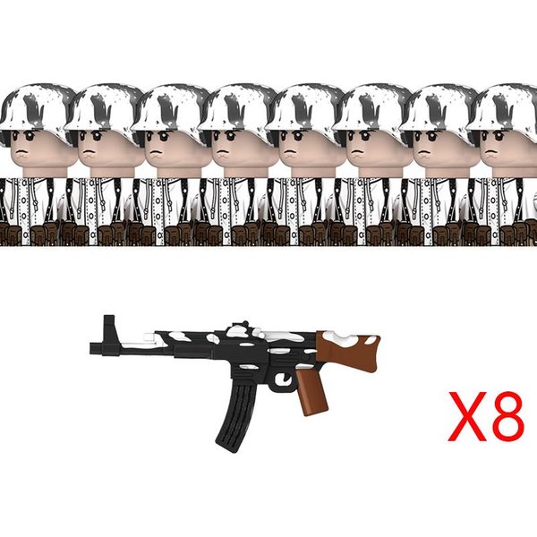 II Wojna ŚWiatowa Niemcy ŻOłNierz Zimowy Wojskowy Armia Klocki Budowlane Figurki Piechoty HełM Broń Wojskowa STG44 MP40 Klocki Zabawki Dzieci-image
